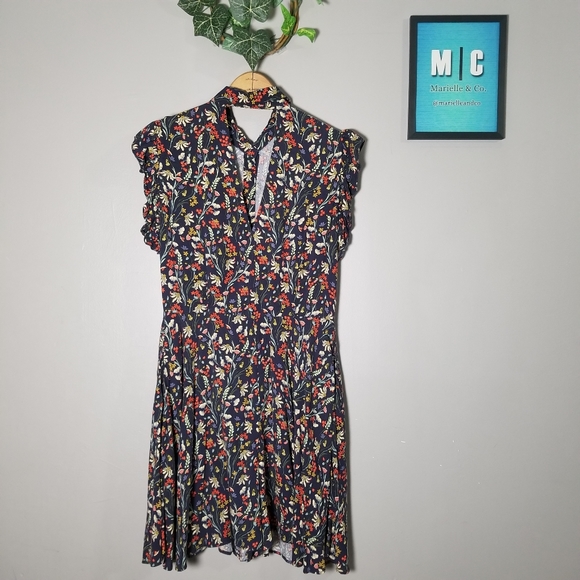 Zara Dark Blue Floral Flowy Romper Jumpsuit - Picture 11 of 16